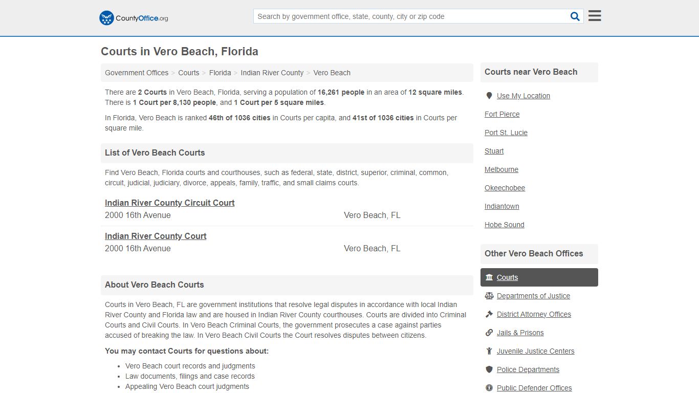 Courts - Vero Beach, FL (Court Records & Calendars) - County Office